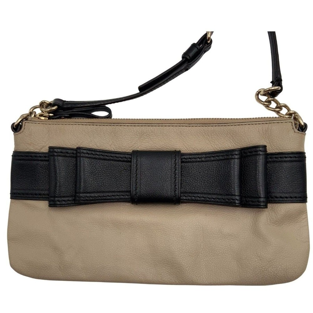 KATE SPADE New York Crossbody Bow‎ Bag Cow Leather Beige Black Classic Classic